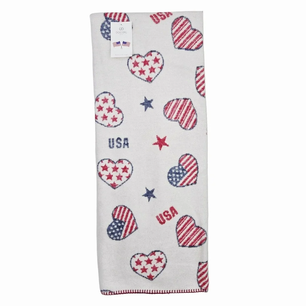 Docofil USA Hearts Patriotic Day Throw Blanket 51x67 July 4th Made in Portugal